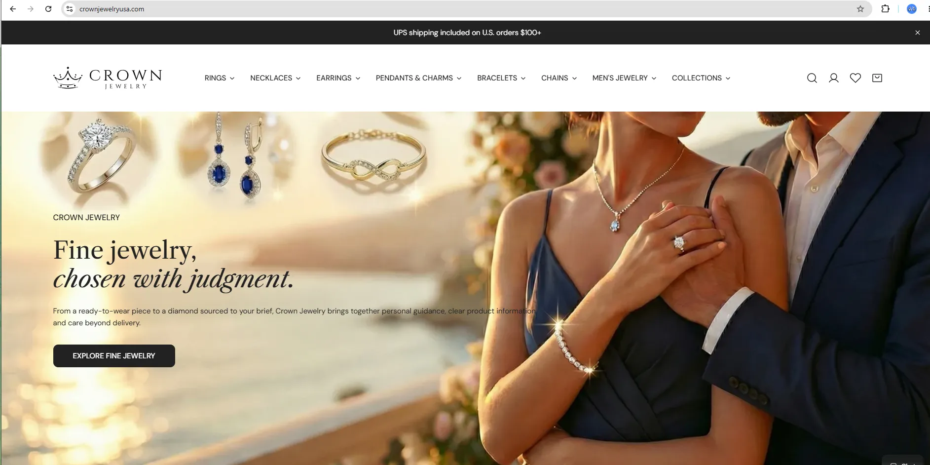 Crown Jewelry storefront connected to the commerce platform.