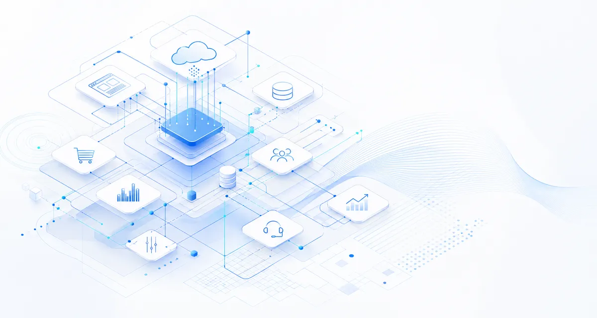 Illustration of a cloud platform connecting applications and data.