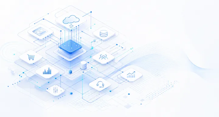 Illustration of a cloud platform connecting applications and data.